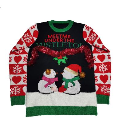 China Anti-pilling Winter Ladies Crew Neck Snowman Christmas Sweater 100% Acrylic Sweater for sale