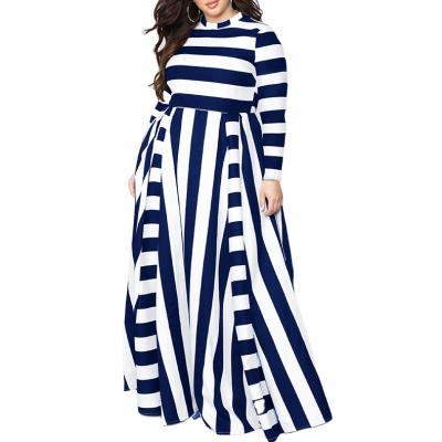 China Long Sleeve Solid Color Long Sleeve Custom Women's Dresses Horizontal And Vertical Striped Plus Size Dress for sale