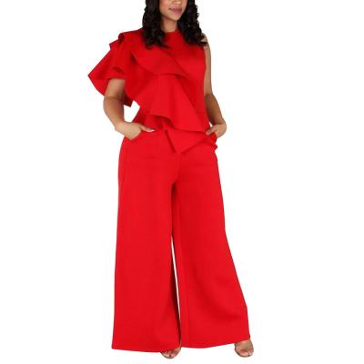 China Viable Wholesale Women's Jumpsuit Plus Size Jumpsuits Solid Color Ruffled Plus Size Playsuits for sale