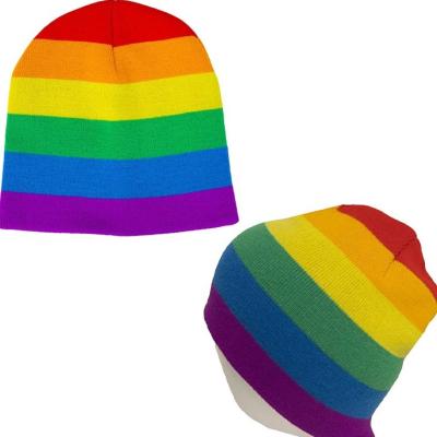 China Wholesale custom JOINT logo 100% acrylic ug knit hat rainbow beanie for men and women for sale