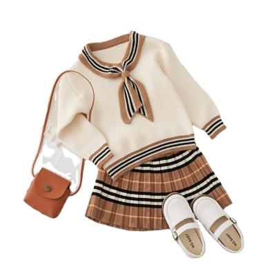 China Wholesale 2022 Current Styles Children's Knitwear Girl's Anti-Shrink Sweater 2 Pieces Princess Sets Long Sleeves Top Skirt Autumn Winter Sweater for sale