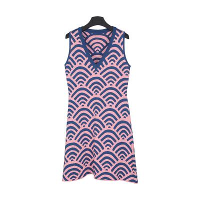 China Anti-wrinkle new ug design jacquard knitted v-neck vest sweater long plus size dress for woman for sale