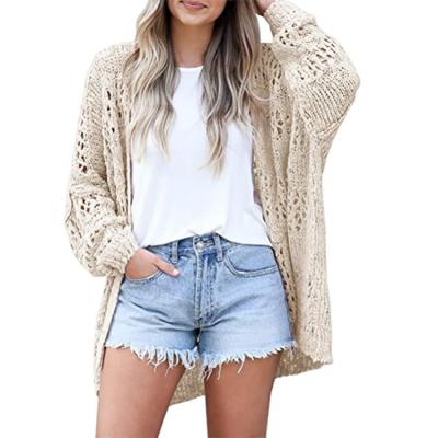 China Anti-wrinkle women spring tops summer outwear loose long sleeves cardigan plus size knitted sweater hollowed out cardigan knitwear for sale