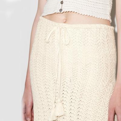 China 2022 Hot Selling Knitted Skirt Manufacturer Fashion Style Handmade Long Crochet Woven Mesh Cover Up Women's Beach Breathable Skirt for sale