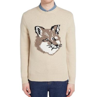 China Anti-wrinkle Ug Custom Make Jacquard Pattern Cotton Cashmere Knitted Woolen Crewneck Sweater Men for sale