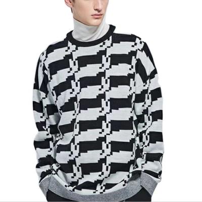 China Fashion Vintage Sweater High Quality Custom Made Italian Geometric Jacquard Sweater Anti-wrinkle Long Sleeve Knitted Men Pullover Sweater for sale