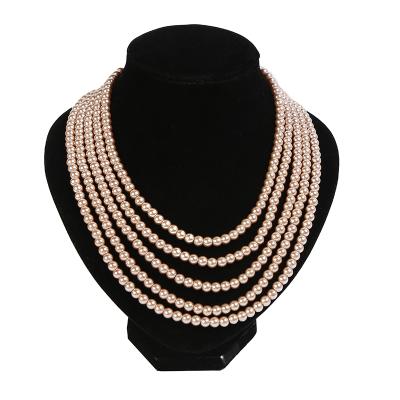 China Fashionable Women's Fashionable Retro Necklaces Layered Pearl Layered Pearl Necklace Handmade Costume Jewelry for sale