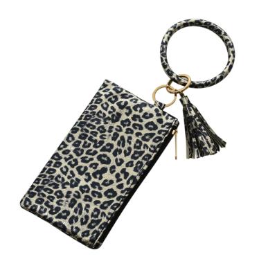 China Anti-theft Ring Tassel Wallet Ladies Leopard Key Chain Anti-theft Mini Leather Wallet for sale