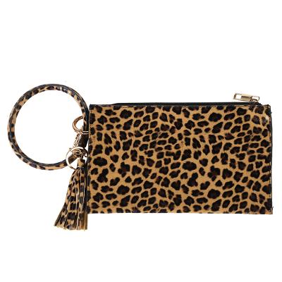 China Anti-theft Women Fashion Leather Wallet Key Chain Women Waterproof Leopard Wrist Tassel Wallets for sale