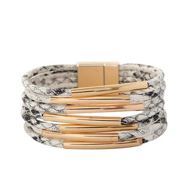 China FASHIONABLE Personalized Alloy Bracelet Women Leather Clasp Multilayer Magnetic Bracelet for sale