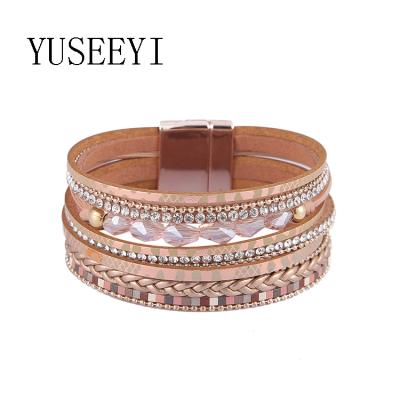 China Yuseeyi hot sale punk bracelet magnetic black punk leather bracelet for gift for sale