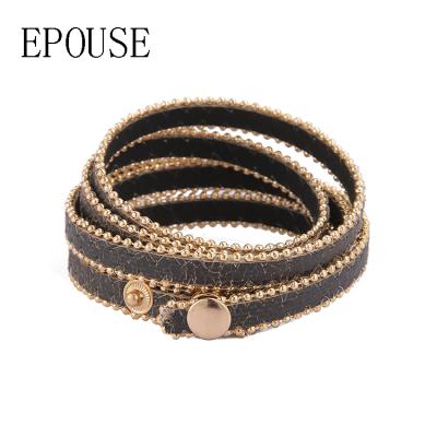 China Wholesale Custom Punk Black Leather Bracelet Snap Button Bracelet Leather For Gift for sale