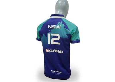 China Tight Fit Rugby League Shirts , Blues Rugby Jersey Heat Transfer Painting for sale