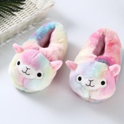 China Fashion trend plush slippers rainbow llama face with llama sheep slippers promotion shoes for sale