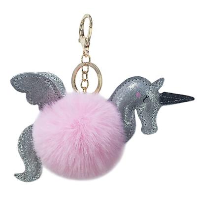 China Cheap Plush Fur Ball Plush Keychain Unicorn Keychain Long Hair Pendant Unicorn With Wings Plush Keychain for sale