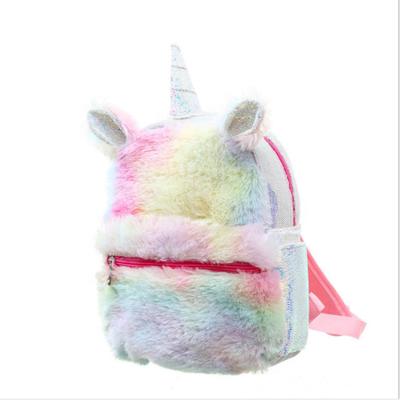 China Cute Colorful Sequin Unicorn Plush Backpack Decoration Winter Girls Long Plush Backpack for sale