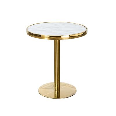 China Modern Simple Round Marble Tea Top Marble Coffee Dining Table With Stainless Steel Table Legs for sale