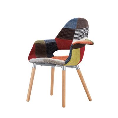 China New Design Lounge Seat Revolving Fabric Covered Chair With Patchwork Fabric Chairs With Wooden Legs for sale