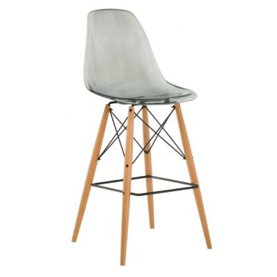 China Fashionable popular dining side bar stool transparent umpire chair with wooden legs for kitchenroom for sale