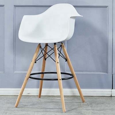 China Hotsale Morden Modern Nordic Simple Colorful Plastic Legs Bar Stool Armrest High Chairs With Legs Wooden Bar Chair for sale