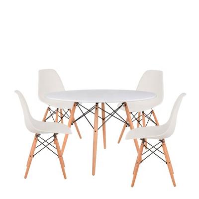 China Comfortable Modern Plastic MDF Beech Wood Legs Dining Table And 4 Chair Set For Restaurant Hotel Office Using Table And Chair Sets for sale