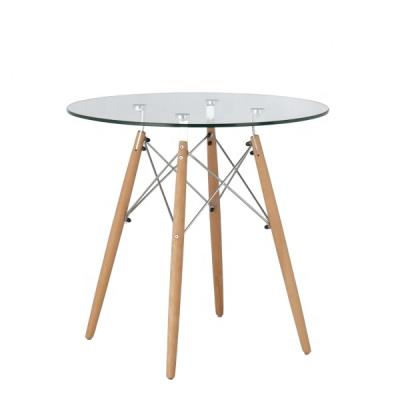 China Morden Designs Round Lid Table Coffee Table Glass Dining Table With Wooden Legs For Kinchen/Office/Meeting Room for sale