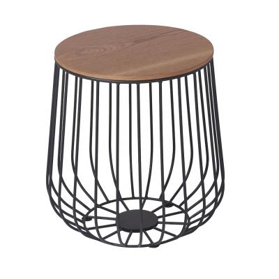 China Hot Selling Nordic Wooden Coffee Table Simple Design MDF Round Shape Metal Top Wire Tables Furniture Cafe Living Room Table for sale