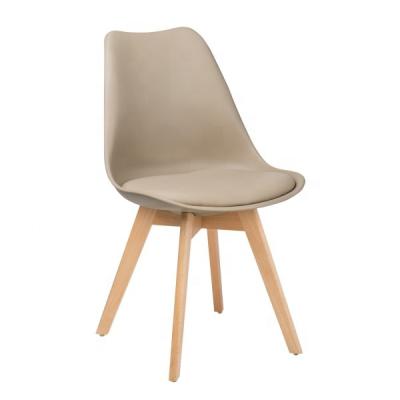 China Cheap Modern Style European Modern Dining Furntiure No Soft Bent Padded Shell Plastic Tuplic Chair With Wooden Legs For Dining Room for sale