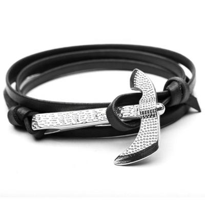 China FASHIONABLE Customized Simple Retro Mens Leather Bracelet Design Black Ax Hook Bracelet for sale