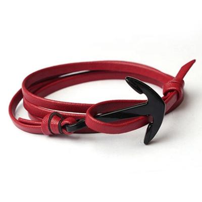 China Simple Design TRENDY Black Sliding Knot Bracelet Hip Hop Anchor Genuine Leather Bracelet for sale