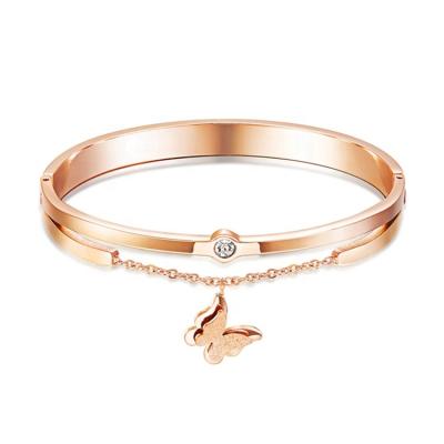 China TRENDY Hotsale Stainless Steel Jewelry Bracelets Rose Gold Butterfly Woman Bracelet for sale