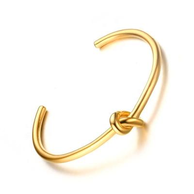 China Durable Hot Selling DIY Simple Metal Knot Stainless Steel Open Adjustable Cuff Bangle Bracelet For Women for sale