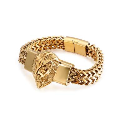 China New Arrival Environmental Friendly Titanium Steel Gold Plated Unique Franco Chain Lion Head Comfortable Bracelet with Magnetic Clasp for sale