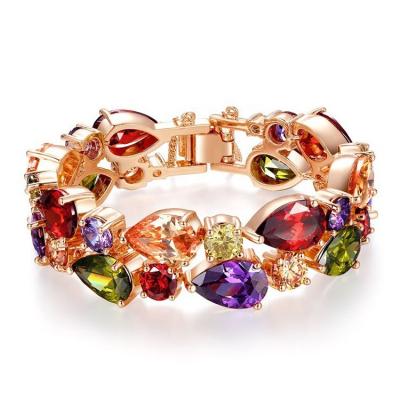 China Hyperbola New Style Multicolor Zircon Charms Bracelet Gold Plated Copper Bracelet for sale