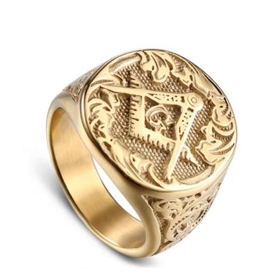 China Vintage Stainless Steel Gold Plated Freemason Symbol Masonic Rings Bands For Men, US Size 8-13 for sale