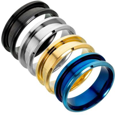 China Durable Fluted Stainless Steel 8mm Gold Black Plated Rings Core Inlay Blanks Ring for sale