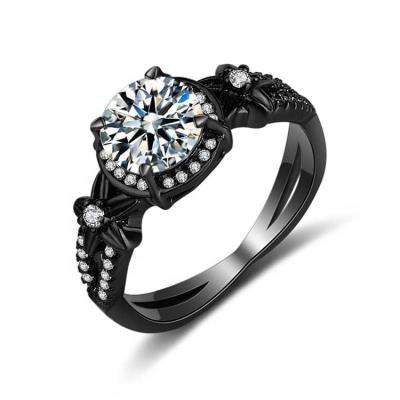 China Custom Made Romantic Design Black Plated Women's Fashion Ring Zirconia Wedding Engagement Rings for sale