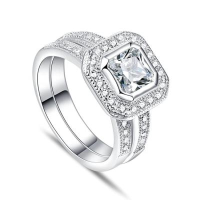 China Hotsale Silver Romantic Engagement 925 Diamond Zircon Women's Rings Set for sale