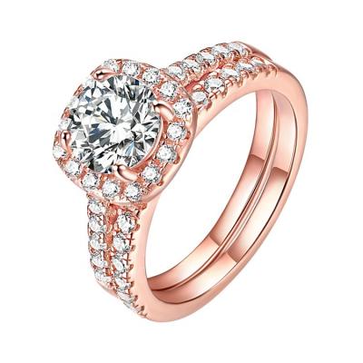 China Romantic Korean Style Jewelry Rose Gold Plated Wedding Ring Zirconia Engagement Ring for sale