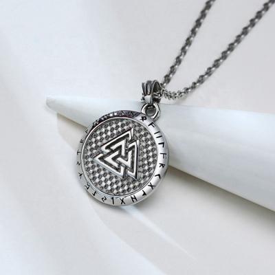 China FASHIONABLE Custom Supporting Alphabet Engraving Stainless Steel Round Vikings Pendant for sale