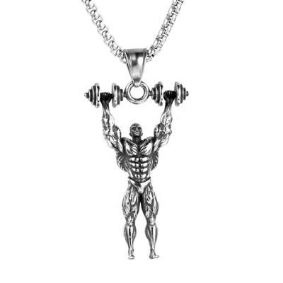 China FASHION Bodybuilding Collar Muscle Man Lift Up Dumbbell Gym Fitness Pendant Titanium Steel Collar for sale