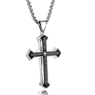 China Cross Scripture Rosary Casual/Sporty Stainless Steel Christian Bible Verse Faith Necklace pendant for men for sale