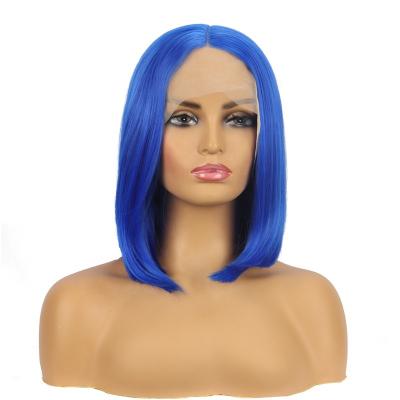 China Pure Original Natural Cheap Price Transparent Hair Lace Wigs Color Bob Lace Frontal Wigs Blue for sale