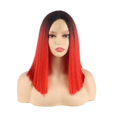 China Cheap Original Pure Natural Human Hair Lace Front Human Hair Transparent Wigs Color Ombre Bob Lace Frontal Wigs orange red for sale