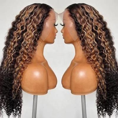 China Cheap Natural Original Pure Hair P 4/27 Remy Hair Brazilian Virgin Cuticle Deep Curly Wave Hair Highlight Lace Front Wig Aligned Hair Wig for sale