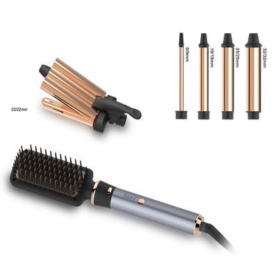 China Lightweight Multifunctional Interchangeable Hair Styler Set All 1 Ceramic Hair Curling Set With 3 Barrel Hair Curler And Straightening Brush for sale