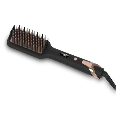 China High Quality Professional Steam Hot Comb Ceramic Brush Hotel Slide Hair Straightener Brush LCD Display for sale