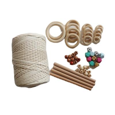 China Home Decorations.Gifts 200meters 100% Natural Wooden Macrame Rope Cotton Rope 3MM Beads Macrame Kit For DIY Plant Hangers Home Decoration for sale