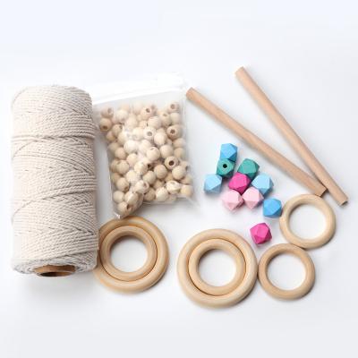 China Macrame Wood Kits Customize Wooden Beads Wooden Ring Stick 3mm Cotton Rope Jewelry Wooden Toys For Kids Gift Home Decoration for sale