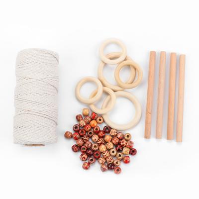 China Home Macrame Kit Cord Cotton Rope Stick Macrame Decorating Kit Wall Hanging Plant Hanger DIY with 3mm Beads Ring Wood Natural Wood for sale